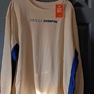 Brilla Siempre Long-Sleeve Sweatshirt - Cream with Blue Accents